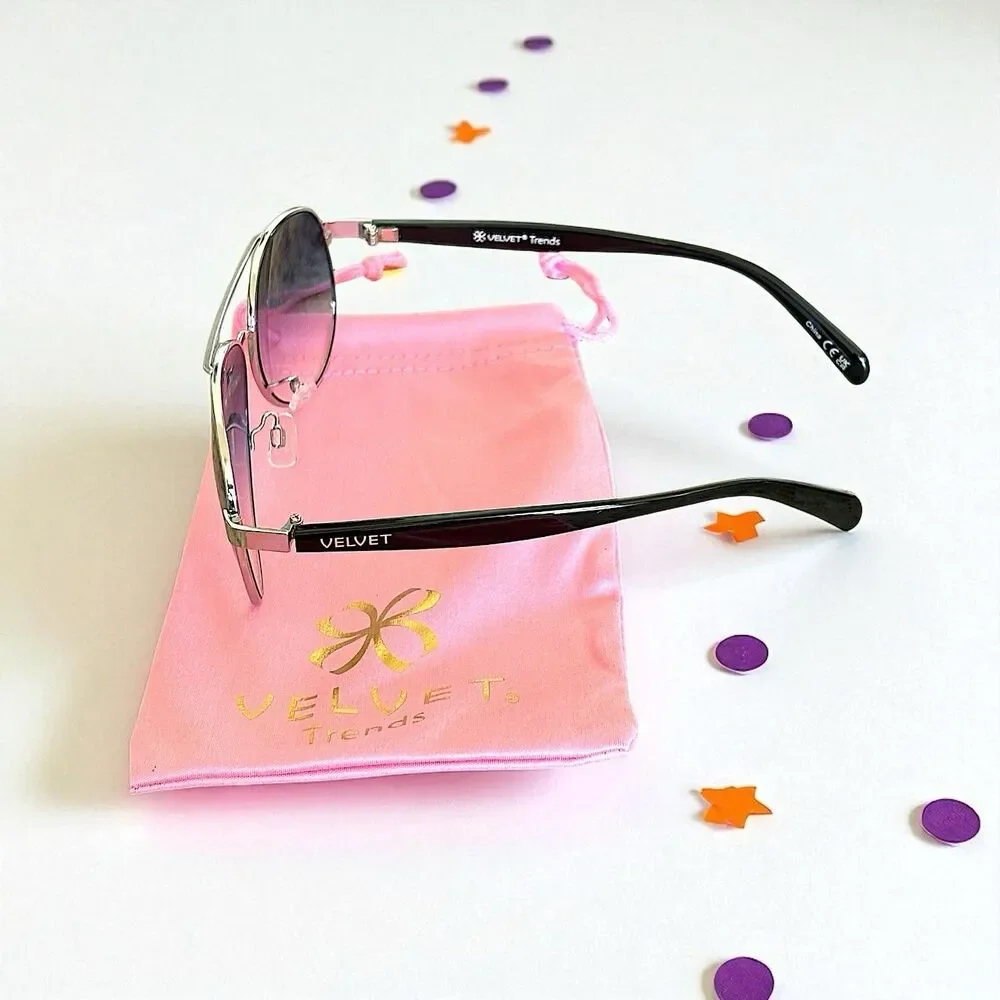 Velvet Eyewear Bonnie Aviator Sunglasses in Silver Flash w/microfiber pouch